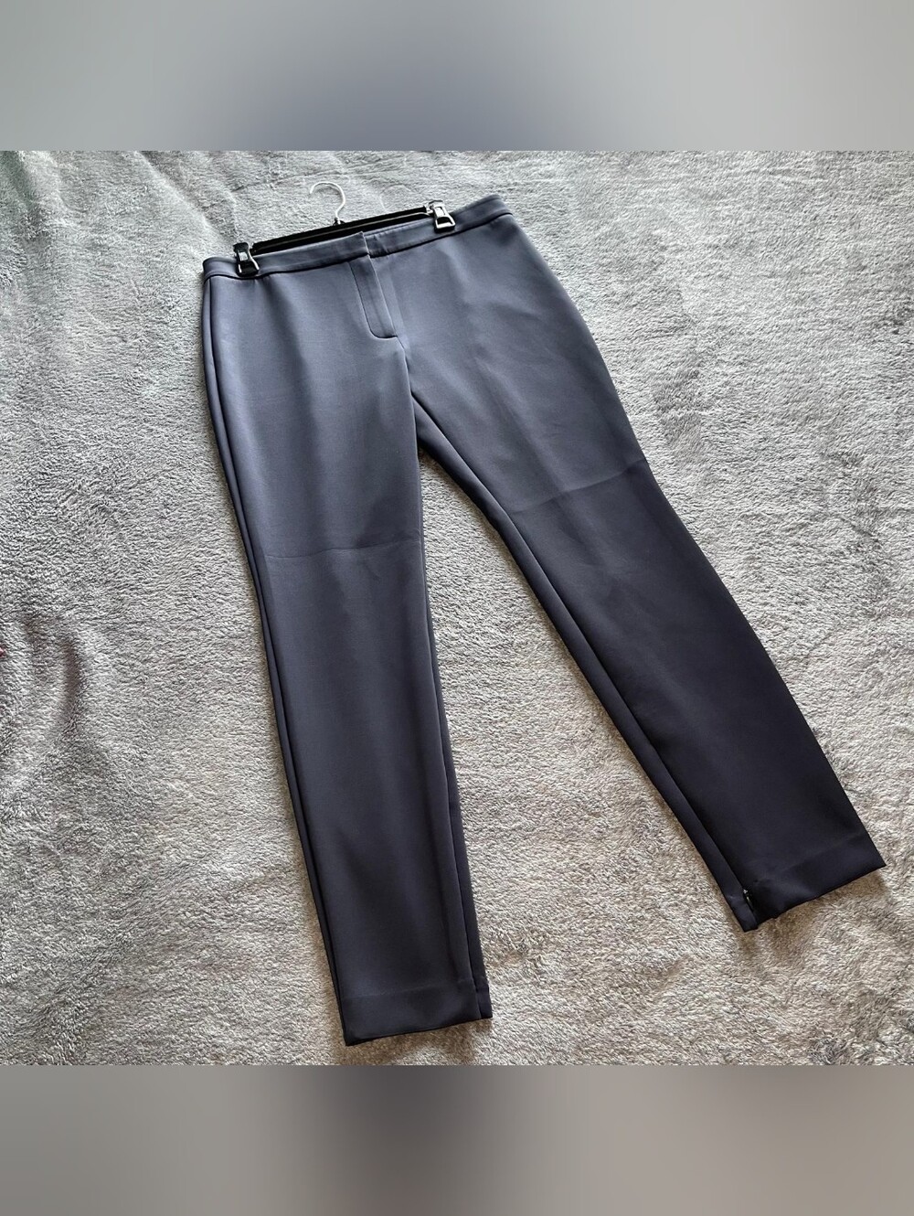 Theory Skinny Legging Pants Womens 12 Black Double Stretch Zip Hem Elastic Waist